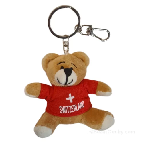 Ours Ourson en peluche tshirt rouge croix suisse - Porte-clé
