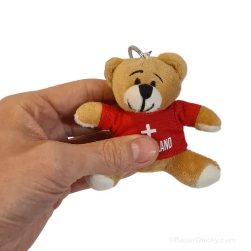 Ours Ourson en peluche tshirt rouge croix suisse - Porte-clé