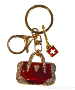 Porte-clé sac à main strass croix suisse