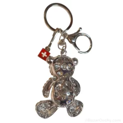 Porte-clé sac ours strass croix suisse