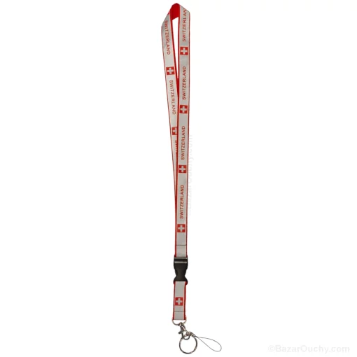 Sangle tour de cou, lanyard croix suisse - Rouge et grise