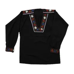 Chemise armailli suisse avec fleurs - Noire - Enfant