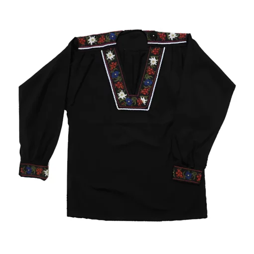 Chemise armailli suisse avec fleurs - Noire - Enfant