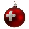 Boule de noel rouge croix suisse en verre