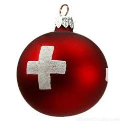 Boule de noel rouge croix suisse en verre