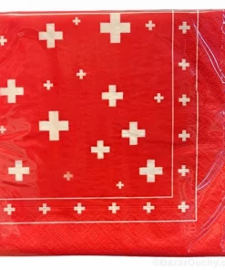 Serviette en papier rouge croix suisse