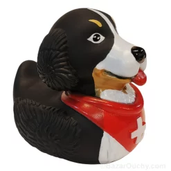 Canard en forme de chien bouvier bernois avec croix suisse