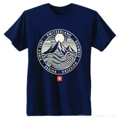 Tshirt Switzerland - Rond montagnes et vagues - Bleu marine