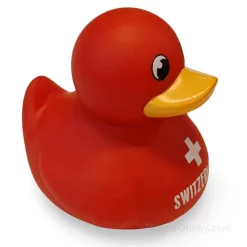Canard de bain rouge avec croix suisse