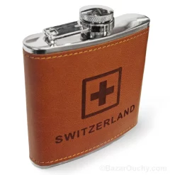 Flasque croix suisse - type cuir brun