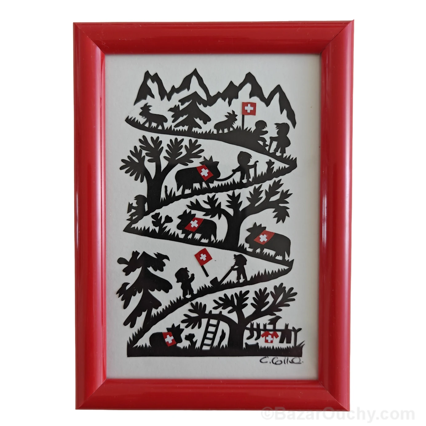 Découpage en papier suisse poya cadre tableau