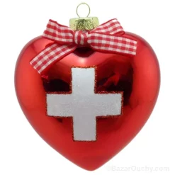Decoration arbre noel - Croix suisse coeur