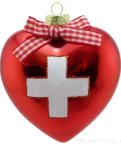 Decoration arbre noel - Croix suisse coeur