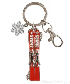 Porte-clé ski rouge suisse