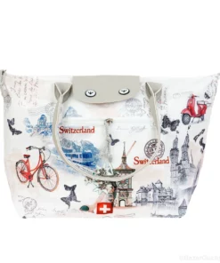 Sac pliable motifs suisse vintage - Blanc