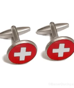 Bouton manchette croix suisse en bois