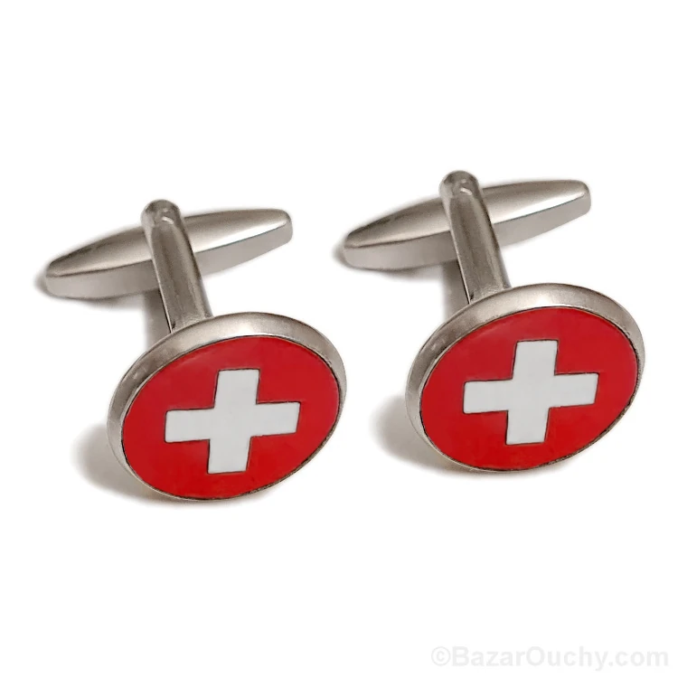 Bouton manchette croix suisse en bois