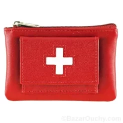 Porte-monnaie en cuir rouge croix suisse