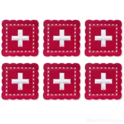 Sous verre rouge croix suisse - 6x - Feutre