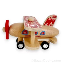 Avion jouet bois avec croix suisse